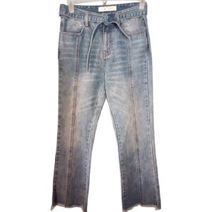 Grace cropped front seam jeans with  denim tie belt and fringe hem